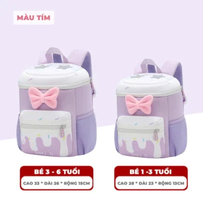 Balo màu tím lơ hồng cho bé gái 1-3 tuổi & 3-6 tuổi